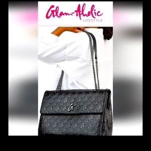 NWT  GLAMAHOLIC LARGE BLACK MONOGRAM LUXURY FLAP BAG